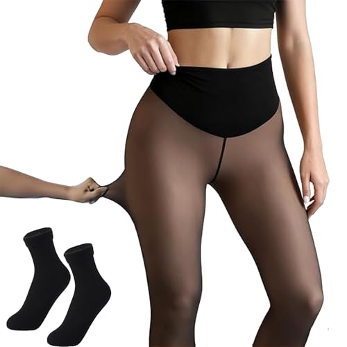 Magic Fleece Lined Leggings for Women, Thermal High Waist Tights with Compression Band & One-Seam Design, Winter Warm (C,Large)