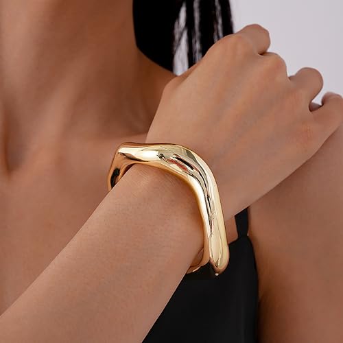 Gold Bangle Bracelets for Women,Cuff Bracelet, 18K Gold-plated Open Bangle Bracelet, Wave Twisted Hinged Open Bangle Bracelets, Gold Plated Thick Cuff Bracelets Trendy Jewelry Gifts ﻿2