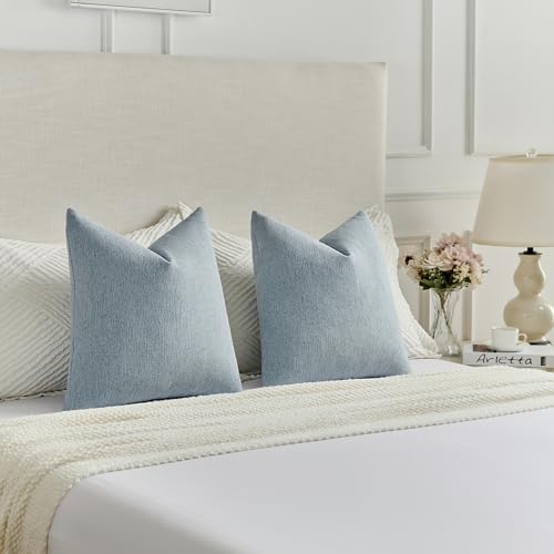 FUTEI Denim Blue Chenille Decorative Throw Pillow Covers 26x26 Inch Set of 2,Soft Cozy Faux Linen Textured Euro Pillow Shams,Farmhouse Home Decor for Couch Living Room