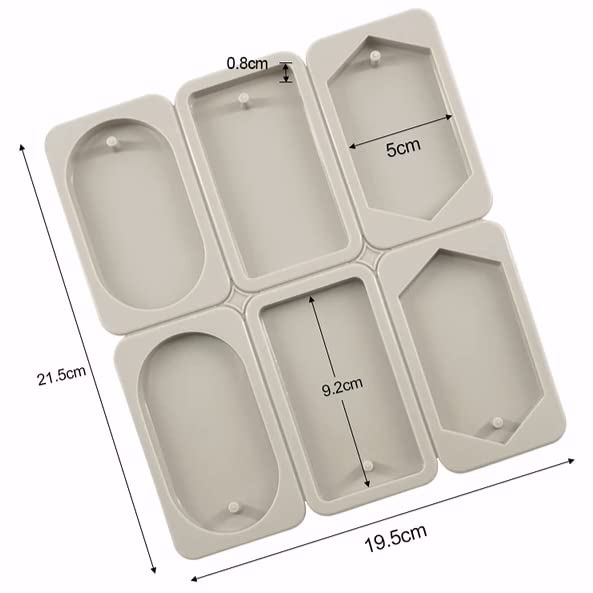 Skytail 6 Slot Resin Bookmark Mould, Rectangle, Oval and Hexagon Resin Mould Silicone Wax Mold, Keychain Mould Epoxy Casting Mold with Hanging Hole for DIY Jewelry Making Pendant Crafts Decor