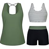 Arolina Plus Size Tankini Swimwear 3 Piece Swimsuits for Women Modest Tummy Control Bathing Suits with Swim Shorts 16W