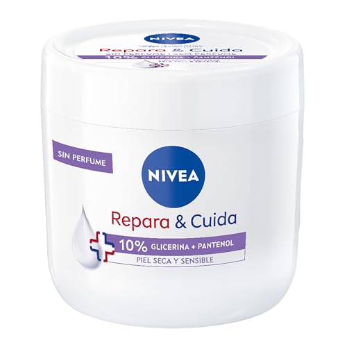 NIVEA Repara & Cuida Crema hidratante corporal, facial y para manos (1 x 400 ml), crema hidratante 72 h con glicerina y pantenol, para piel seca y sensible, sin perfume