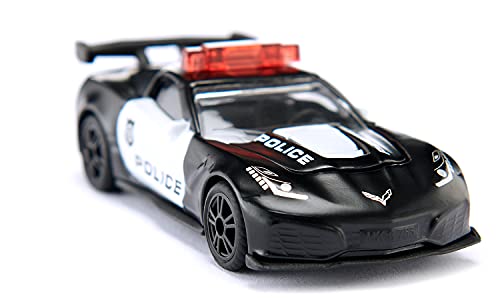 siku 1545, Chevrolet Corvette ZR1 Police, Metall/Kunststoff, Schwarz/Weiß, Motorhaube zum Öffnen, USA-Polizei Design – Bild 5