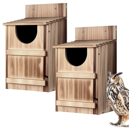 2 Pack Half Round Owl Houses, Bird Houses for Outside, Wooden Owl Nest Box Large Opening Screech Outdoor Bird's Box, for Wildlife Screech, Barred, Great Horned, Barn Owls, Assembly Required