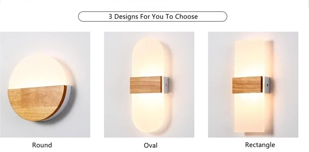 Applique Murale pour Chambre à Coucher, en Bois, Ronde, avec Abat-Jour LED en Acrylique. Lampe Murale LED pour Chambre, Chevet ou Salon.