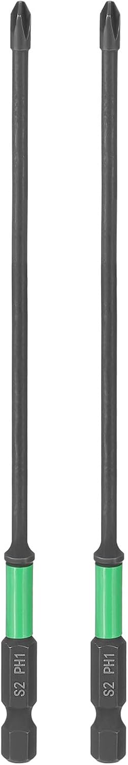 HARFINGTON 2pcs #1 Impact Phillips Screwdriver Bit PH1 1/4" Hex Shank 6" (150mm) Length 0.13" Rod Magnetic Cross Head Drill Bits S2 Steel Industrial Screw Drivers for Impact Power Tools
