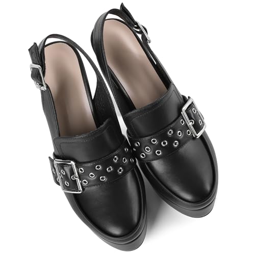 Image of Women's High Heel Loafers Platform Pumps Round Toe Heels Chunky Heel Pumps Stylish Comfortable 4.8 Inch Slingback Heels