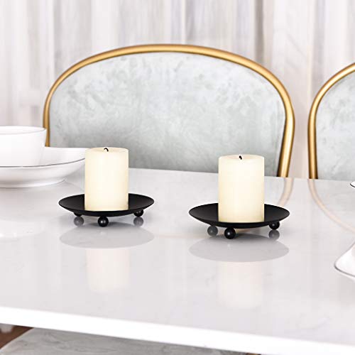 image for SUJUN Black Iron Plate Candle Holder, Decorative Iron Pillar Candle Pl