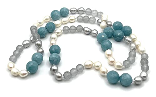 Collier de perles d'eau douce et jade bleu : un bijou artisanal d'exception