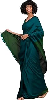 Women's Designer Indian Handloom Traditional Ethnic Cotton Saree With Tassels Unstitched Blouse Piece
