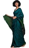 Women's Designer Indian Handloom Traditional Ethnic Cotton Saree With Tassels Unstitched Blouse Piece (Teal)