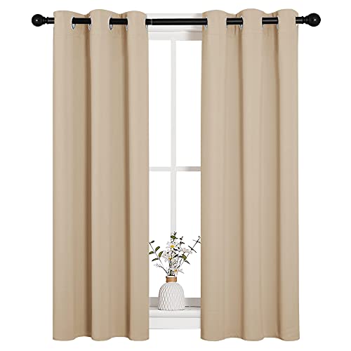 Image of NICETOWN Room Darkening Curtain Panels for Loft, Biscotti Beige, 2 Panels, W29 x L40 -Inch, Thermal Insulated Grommet Room Darkening Draperies /Drapes for Window