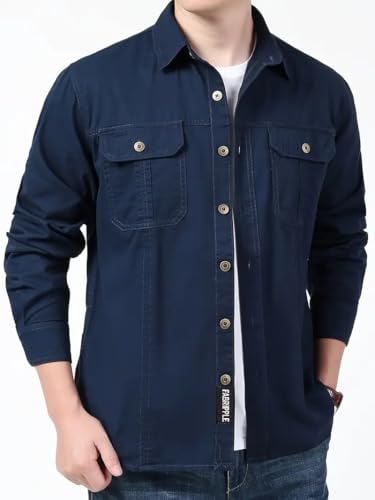 Image of FABRIPPLE Men's Cargo Jacket Shirt | 100% Cotton | 6 Pocket Utility Overshirt | Casual & Outdoor Wear | Breathable & Lightweight Fabric