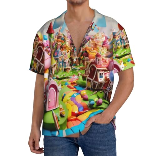 Candy Land Print Stylish Men's Casual Shirts,Short Sleeve Dress Shirts for Men,Polyester Button Down Shirts3
