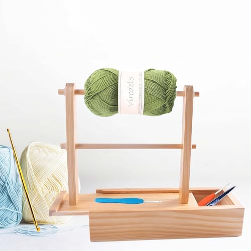 Image of Viredelo Yarn Holder Dispenser for Crocheting, Burlywood | Storage Box, Twizzter Portable, Handmade Wood, Yarn Ball Holder