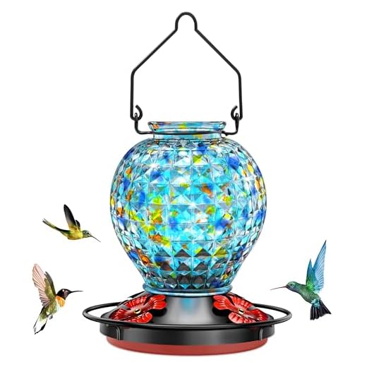 Hummingbird Feeder, Glass Hummingbird Feeder for Outdoors, Vibrant Colors Attract Hummingbirds, 18 Ounces, Diamond Ball Shape Bottle