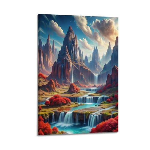 Poster cascade sur toile nature - Impression d'art moderne chambre 50 x 75 cm