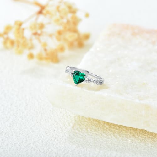 Laboratory Grown Green Emerald Ring 925 Sterling Silver 6.5 x 6.5mm Heart Cut Emerald Infinity Ring for Women2