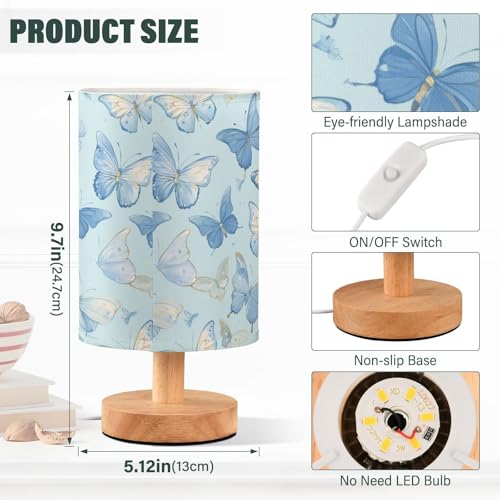 Lámpara de mesa con luz LED azul pastel y mariposas miniatura 3