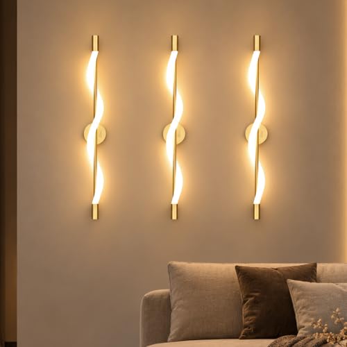 Image of Murphy Twirl 3-in-1 LED Wall Lamp with Golden Finish | Spiral Design | Warm /Neutral /Cool White Light | Premium Aluminium Body | Artistic Modern Wall Light | 2-Year Warranty | Pack of 3