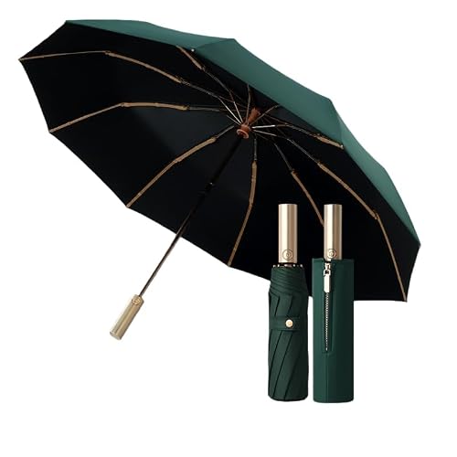 erised's bifrost Grand parapluie de golf pliable pour voyage d'affaires, ouverture/fermeture automatique, poignée dorée luxueuse, manchon zippé, pluie/soleil, portable, compact, protection UV, UPF50+