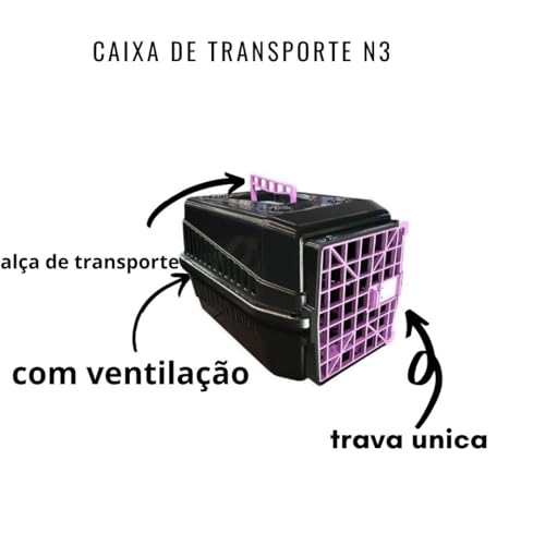 Caixa De Transporte Para Viagens Cães Gatos Coelhos N3 Cor Rosa e Preto