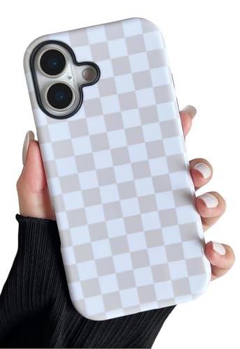 Sloveic Compatible with iPhone 16 Case, Cute Fashion Aesthetic Checkered Pattern Cover for Women, Shockproof Soft TPU and Hard PC Protective Phone Case for iPhone 16 6.1"