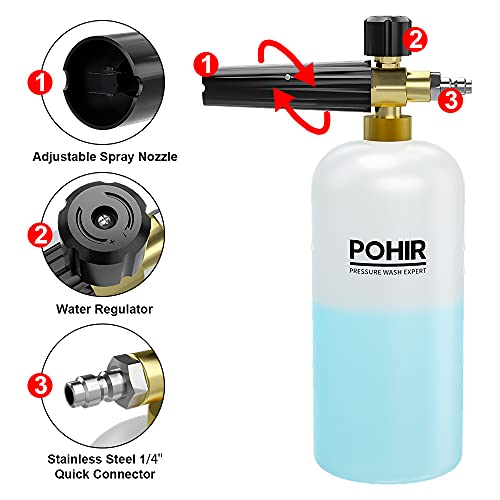 Pohir Pressure Washer Gun With Foam Cannon Kit, Car Wash Foam Short Gun With 1/4 Inch Quick Connector, Short Wand Pressure Washer Gun 3400 Psi, Microfiber Applicator Foam, Car Washing Sponge Mitts #TOP2