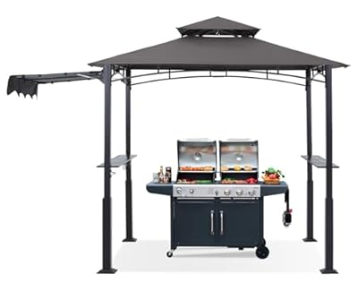 ABCCANOPY Grill Gazebo with Extra Awning - 11x5 Outdoor BBQ Canopy Shelter with 2 Led Lights for Patio Backyard Grilling (Grey)