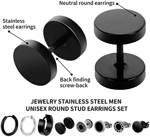 ASTER 8 Pairs Tiny Dot Stud Earrings Disc Stainless Steel Earings Everyday Wear Silver and Black