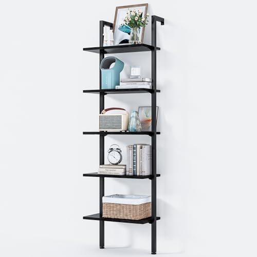 ODK 5-Tier Ladder Bookcase, Industrial Storage Shelf with Metal Frame for Living Room, Home Office,...
