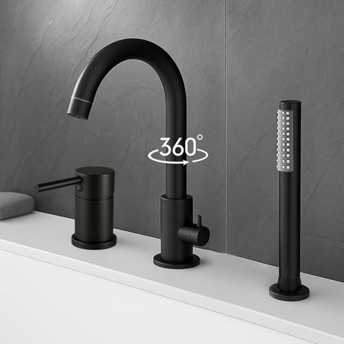 Mitigeur bain-douche 3 trous noir orientable avec douchette - 3