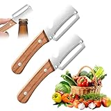 3 in 1 Zero Snag HolzschäLer, SparschäLer, Multifunktionaler GemüSeschäLer, SchäLer Mit Holzgriff Aus Edelstahl, Mit Integriertem FlaschenöFfner FüR Obst,GemüSe Fleischscheiben (2 Stück)