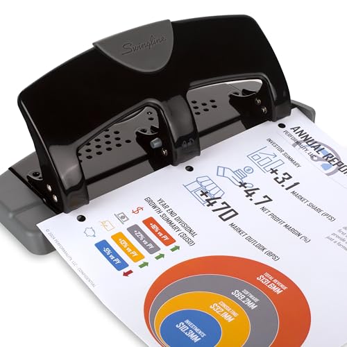 Image of Swingline 3 Hole Punch, 20 Sheet Capacity Three Hole Puncher 3 Ring, Paper Punch, SmartTouch Low Effort, Black & Silver (74133) (Pack of 6)