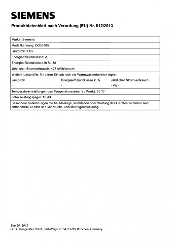 Siemens Kleinspeicher Untertisch, 5 L, weiß, DO05705-3