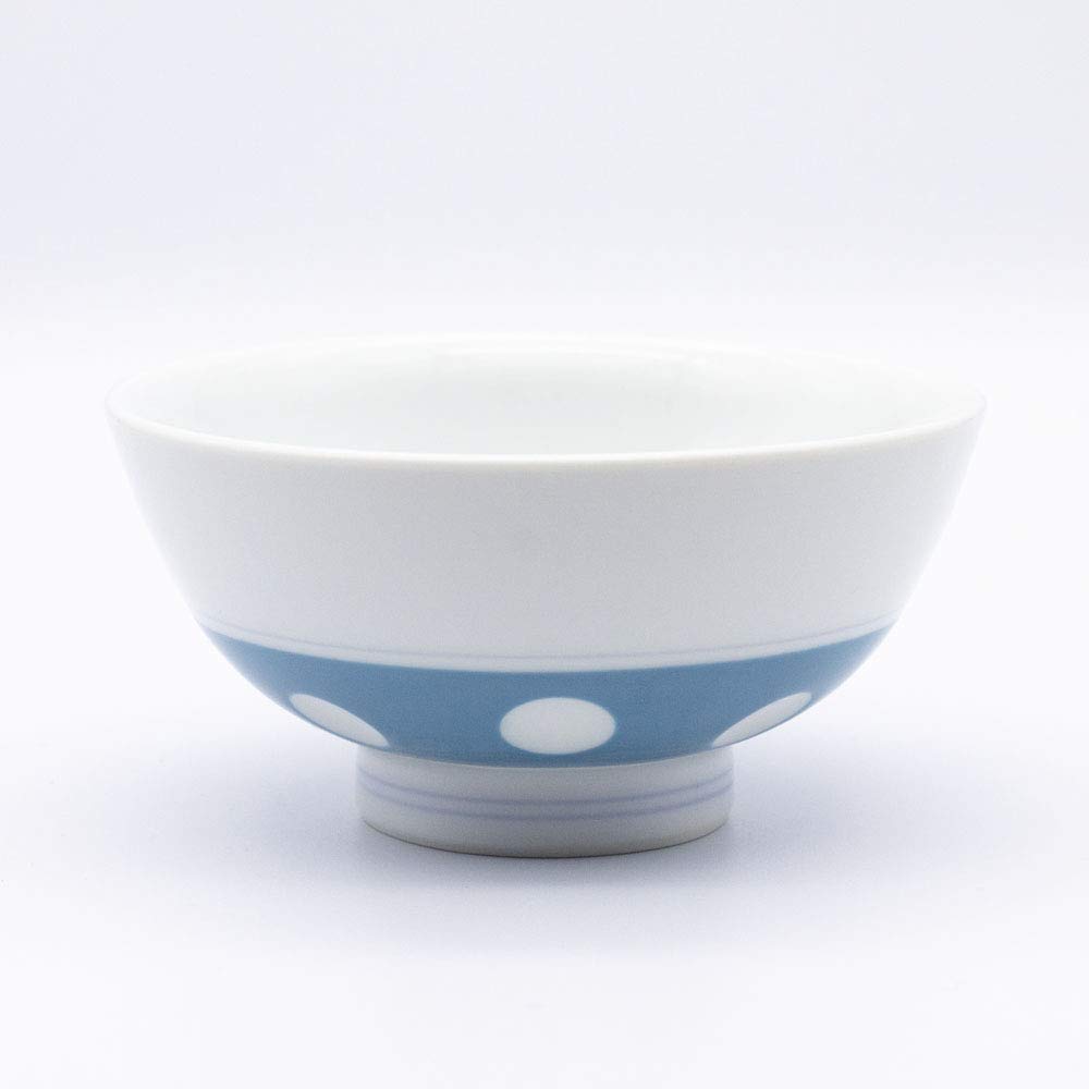 Yoshida Ware 03962 Soesen Kiln Rice Bowl, Polka Dot, Light Blue
