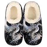 YPPAHHHH Galaxy Dragon House Slippers for Women Men, Chinese Dragon Moon Fuzzy Warm Slippers Soft Cozy Non Slip Foam Slipper Socks for Indoor Outdoor_L