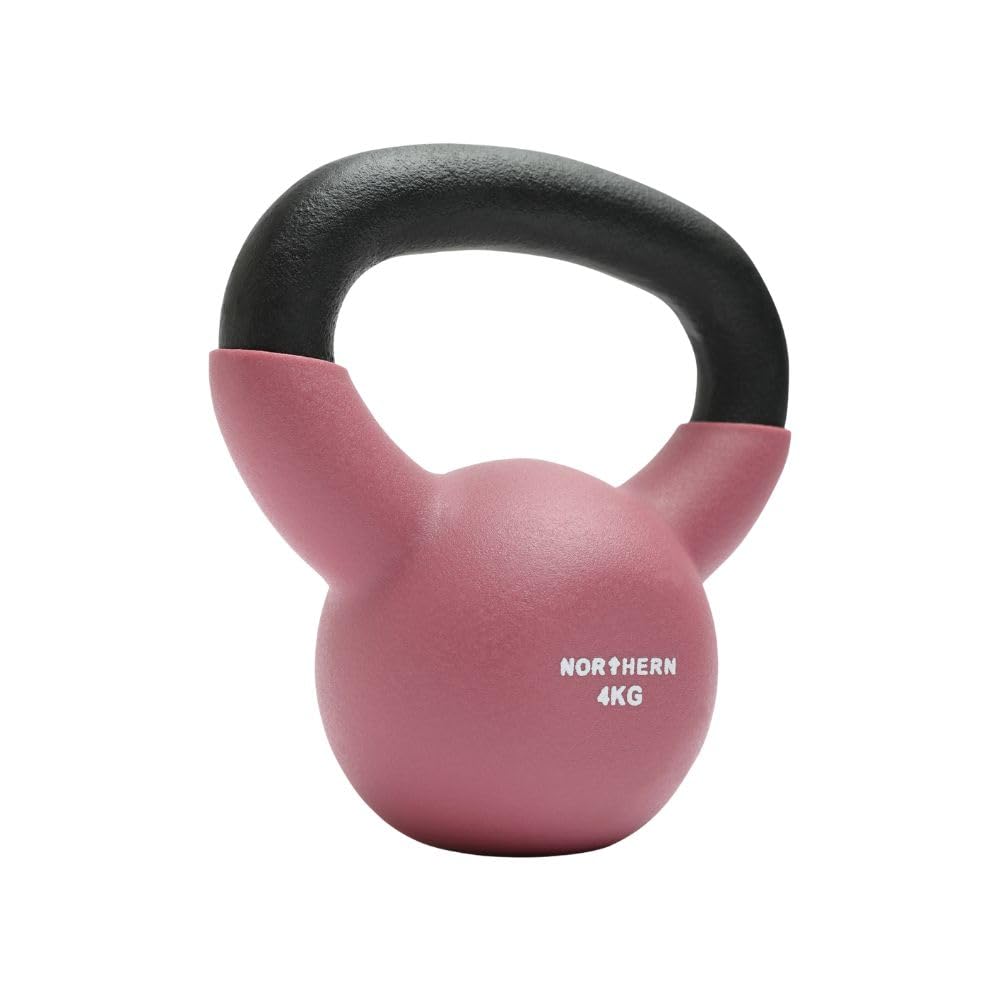 NORTHERN Dusk Pink Coated Cast Iron Kettlebell, 4kg–12kg Strength Training Weight, Flat Base, Durable Non-Slip Grip Kettle Bells for Fitness, Cross Training, Strength & Conditioning (4kg)