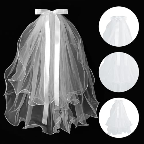 6 Pcs First Communion Veil Set - First Communion Veil for Girls, 1st Communion Veil Bow Veil, White Gloves and Socks Rosary Necklace Bracelet First Communion Hair Accessories for Girl Catholic4