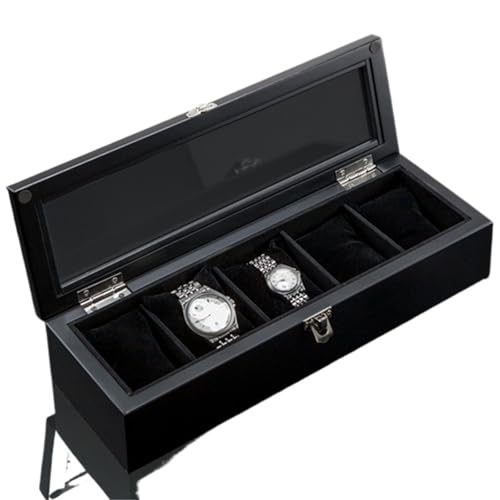 UXALoH6 Watch Box 5 Slots Wood Watch Organizer With Glass Case Storage Box Fashion Holder For Men Display(Black)