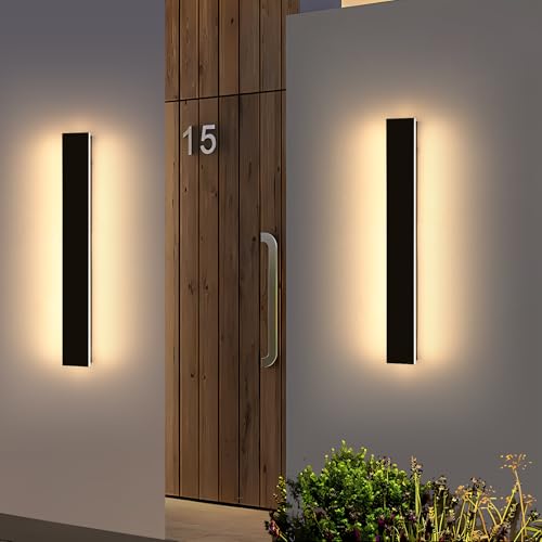Daoseolo 2 Pack Outdoor Wall Mounted Light, 31.4inch Modern Black Long Exterior Sconce, 3 CCT 3000K/4500K/6000K, 31W, IP65 Waterproof Porch Lighting for Patio, Yard, Garage, House