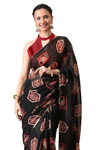 Image of MIRCHI FASHION Women Sari Georgette Chevron Printed | Modern Pattern Farewell and Festive Drape with Matching Blouse Piece