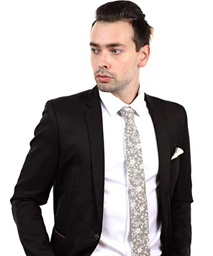 Image of JESLANG Men's Cotton Printed Floral Tie 2.56 inch Skinny Narrow Necktie Various Designs