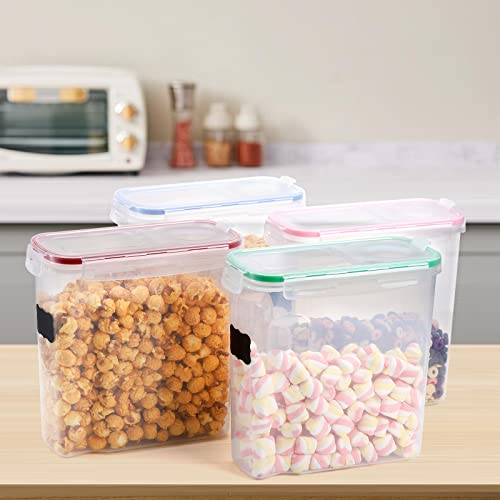 Zenfun 4 Pack Airtight Cereal Storage Containers With Lid, 135 Oz Plastic Dry Food Canister Sets With Labels And Maker, Bulk Organizing Containers For Kitchen, Pantry, 4 Colors #TOP7