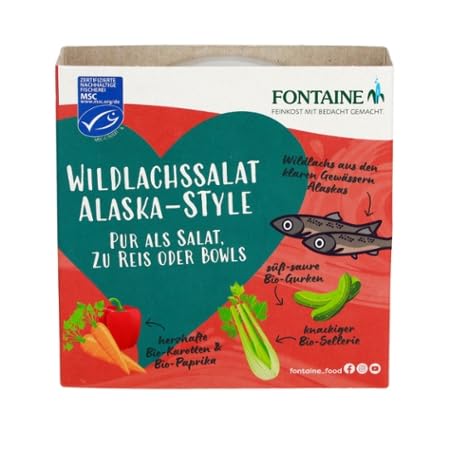 Fontaine - Wildlachs Salat 'Alaska-Style' in mildem Bio-Dressing – 200 g – 5er Pack - Premium Lachsfilets aus 100% zertifizierter, nachhaltiger Fischerei