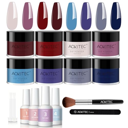 Aokitec 8 colori Dipping Acrilico per Unghie, rosso blu viola