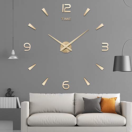 Aililife 3D Diy Wall Clock Decor Sticker Mirror Frameless Large Diy Wall Clock Kit For Home Living Room Bedroom Office Decoration (Gold) #TOP1