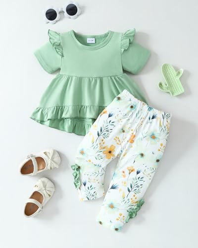 Image of Weebaby Baby Girl Clothes Infant Toddler Girl Clothing Ruffle Shirt High Low Top Floral Allover Pant Little Girls Clothes