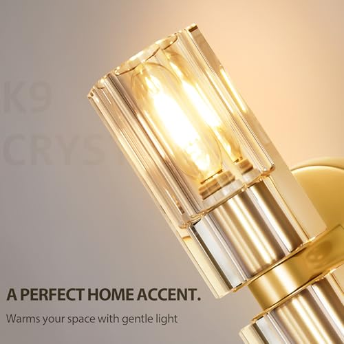 Image of Gold Wall Sconce, Modern Bathroom Sconces Wall Lighting Vanity Light Fixtures with Clear Crystal, Hardwired Brushed Brass Wall Mount Lights for Living Room Corridor Mirror Bedroom Stairs