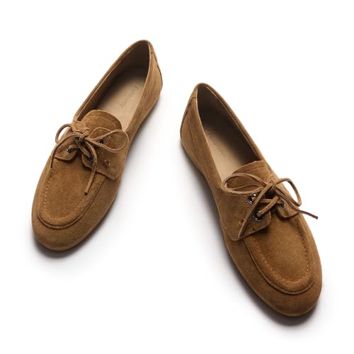 Image of C.Paravano Women Suede Leather Loafers Slip-ons Moccasin Boat Shoes Flats